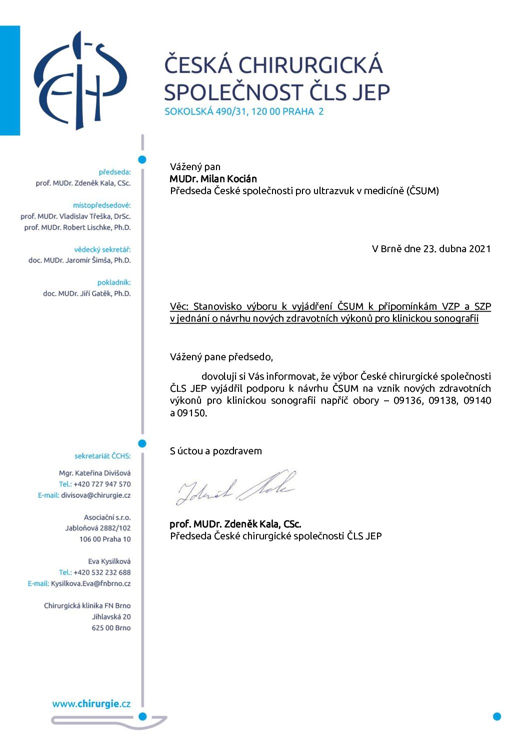 Stanovisko výboru ČCHS ČLS JEP k novým zdravotním výkonům pro klinickou sonografii (23. 4. 2021)