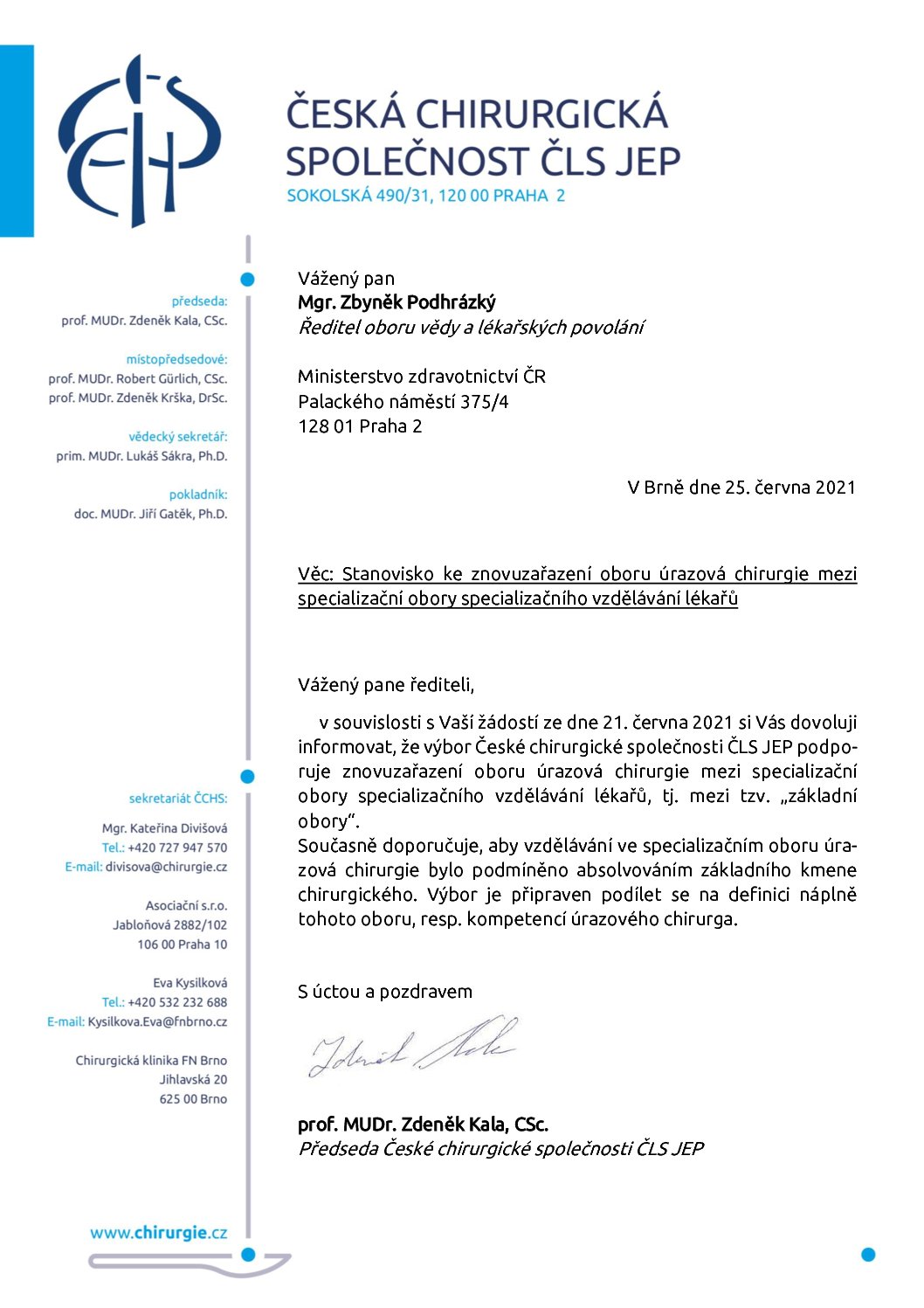 Stanovisko výboru ČCHS ČLS JEP – Znovuzařazení oboru Úrazová chirurgie mezi základní obory (25. 6. 2021)