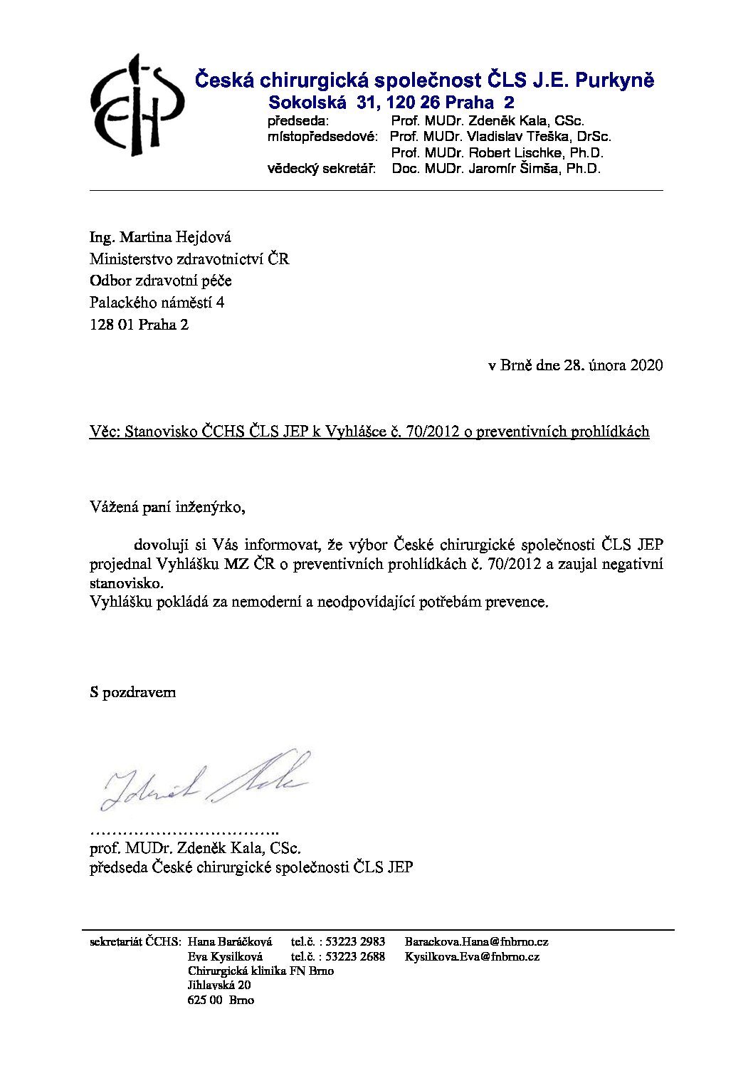 Stanovisko výboru ČCHS ČLS JEP k Vyhlášce č. 70_2012 o preventivních prohlídkách (28. 2. 2020)
