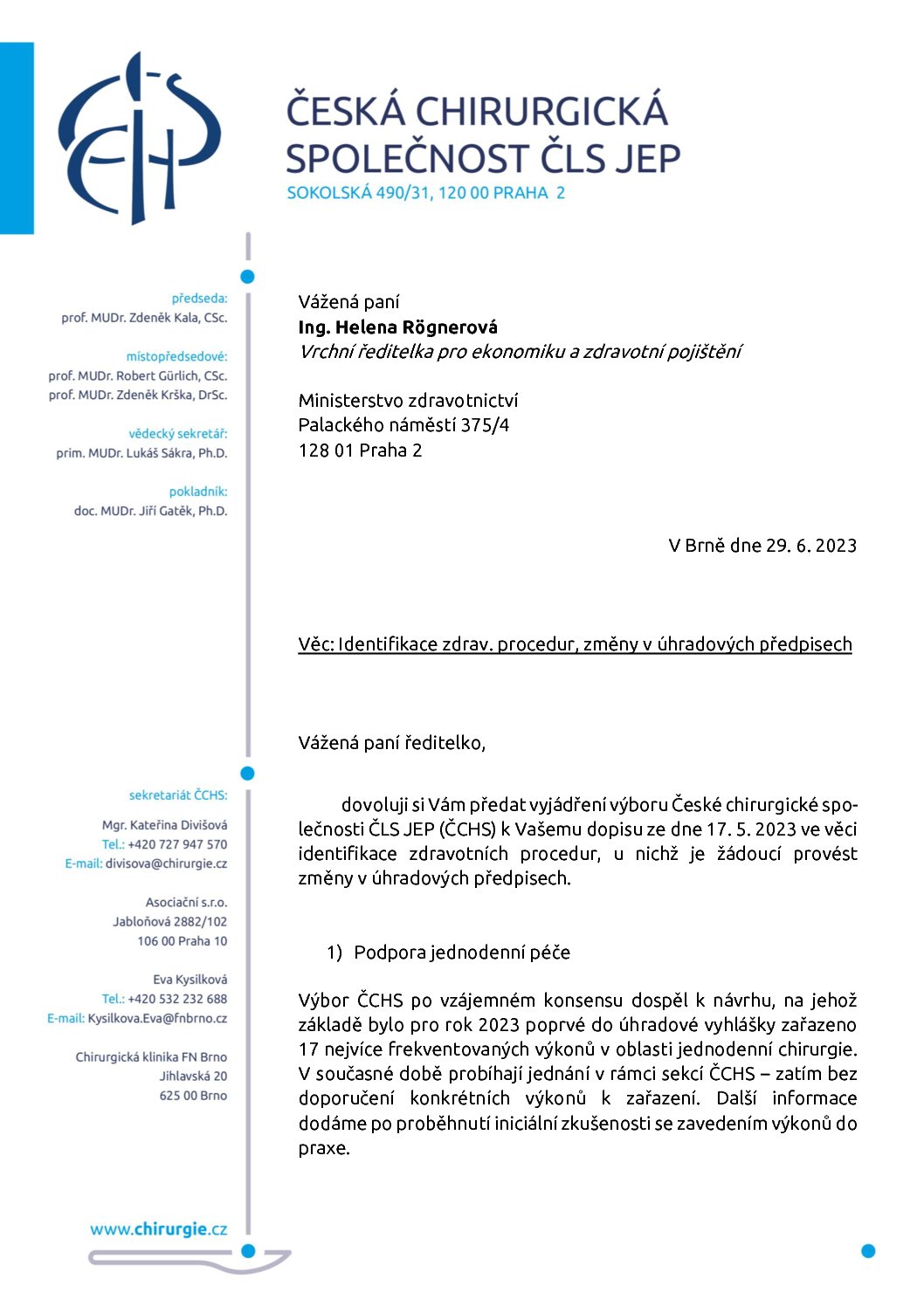 Stanovisko výboru ČCHS ČLS JEP k identifikaci zdravotních procedur + změny v úhradových předpisech (29. 6. 2023)