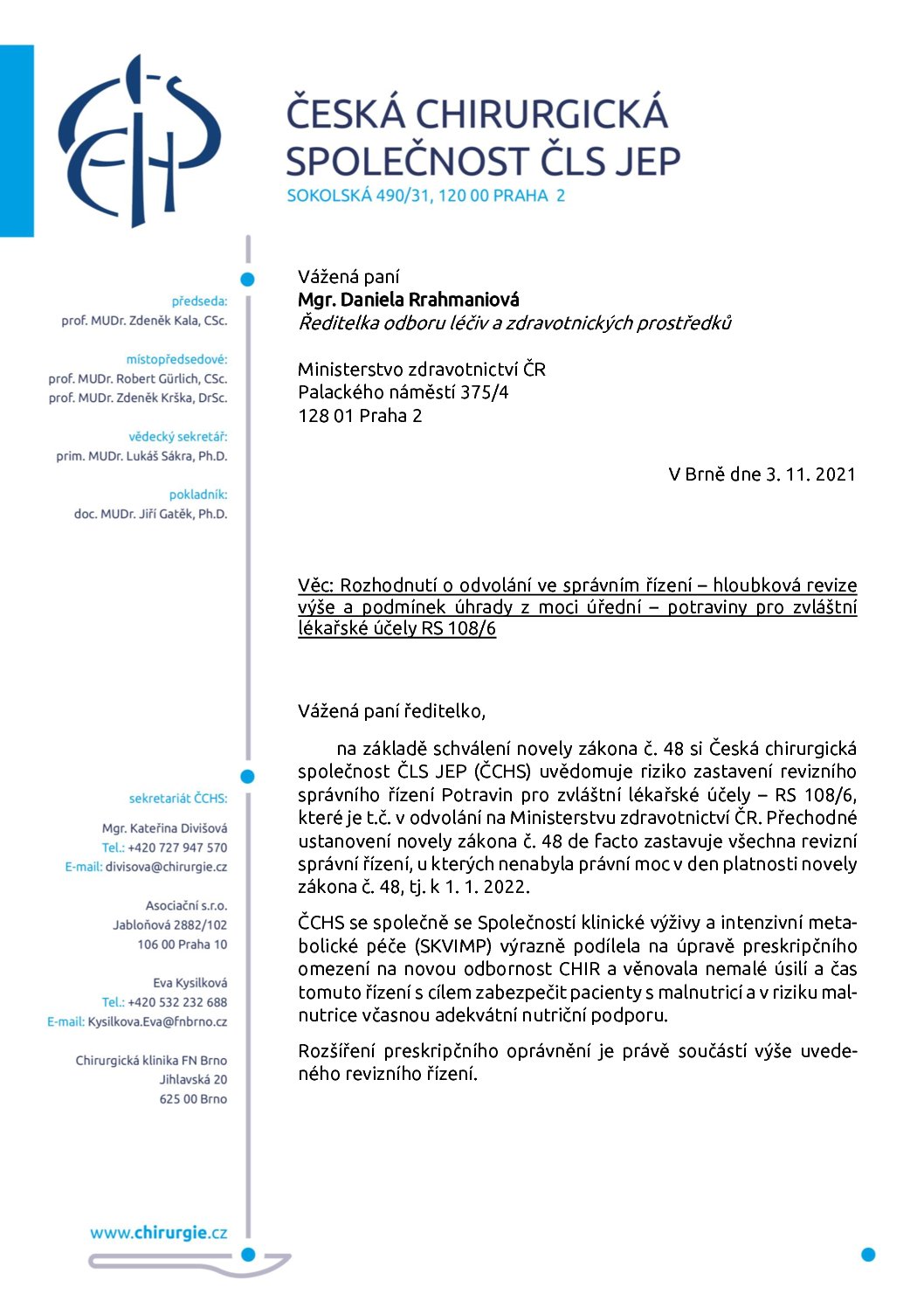 Stanovisko výboru ČCHS ČLS JEP k možnosti preskripce sippingu chirurgem (3. 11. 2021)