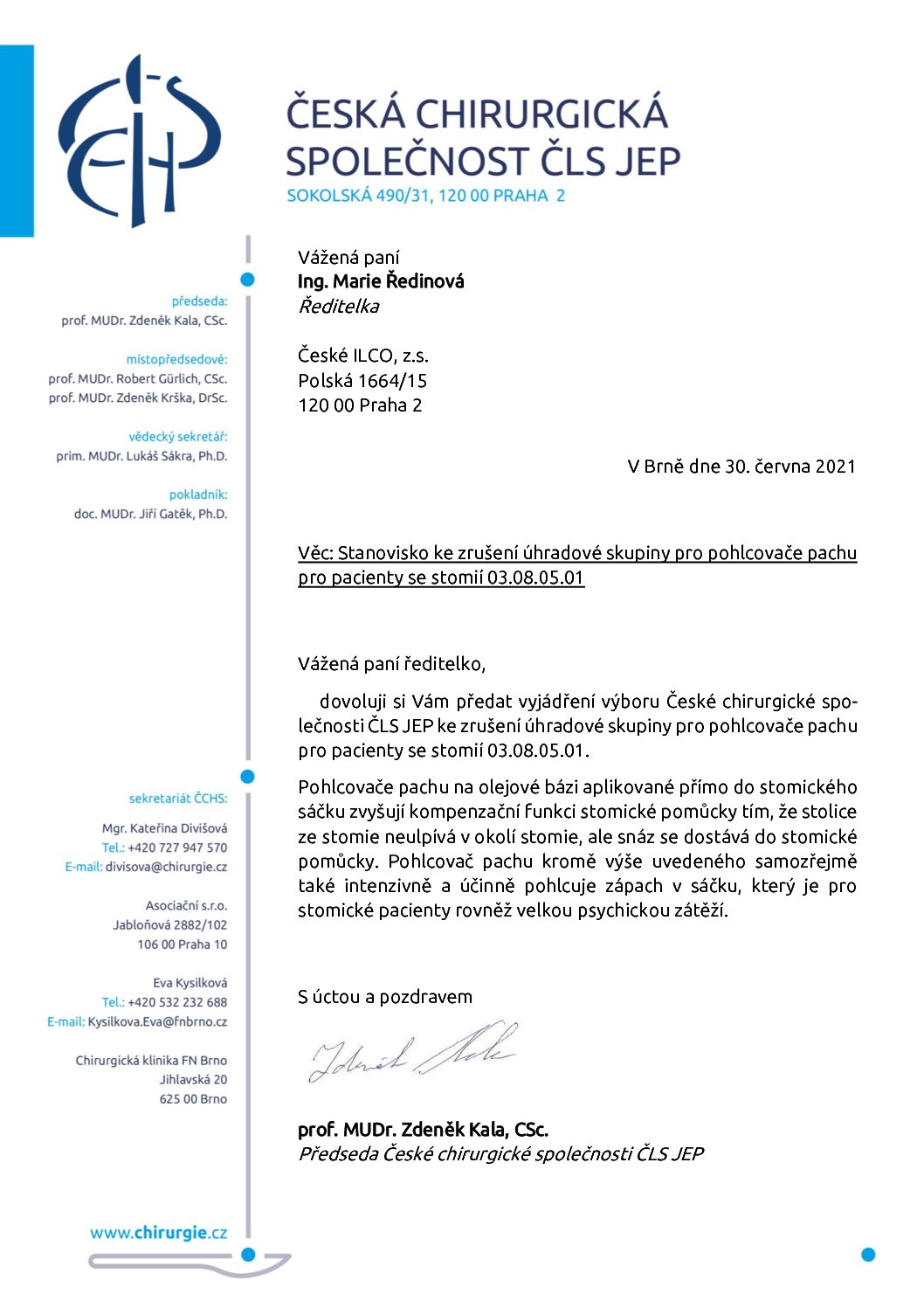 Stanovisko výboru ČCHS ČLS JEP ke zrušení úhradové skupiny pro pohlcovače pachu pro pacienty se stomií (30. 6. 2021)