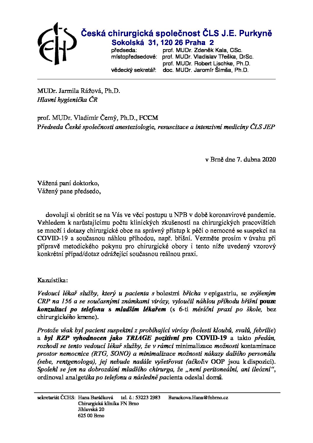 ČCHS ČLS JEP – Postup u NPB v době koronavirové pandemie (7. 4. 2020)