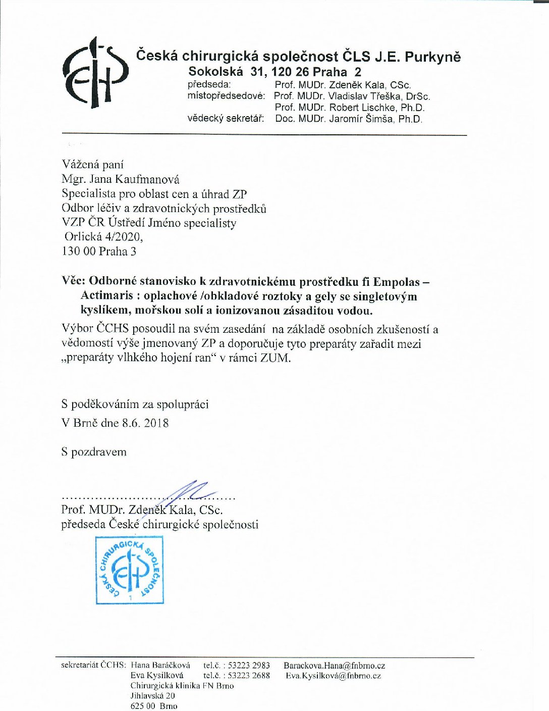 Stanovisko výboru ČCHS ČLS JEP k ZP fi Empolas – Actimaris (8. 6. 2018)